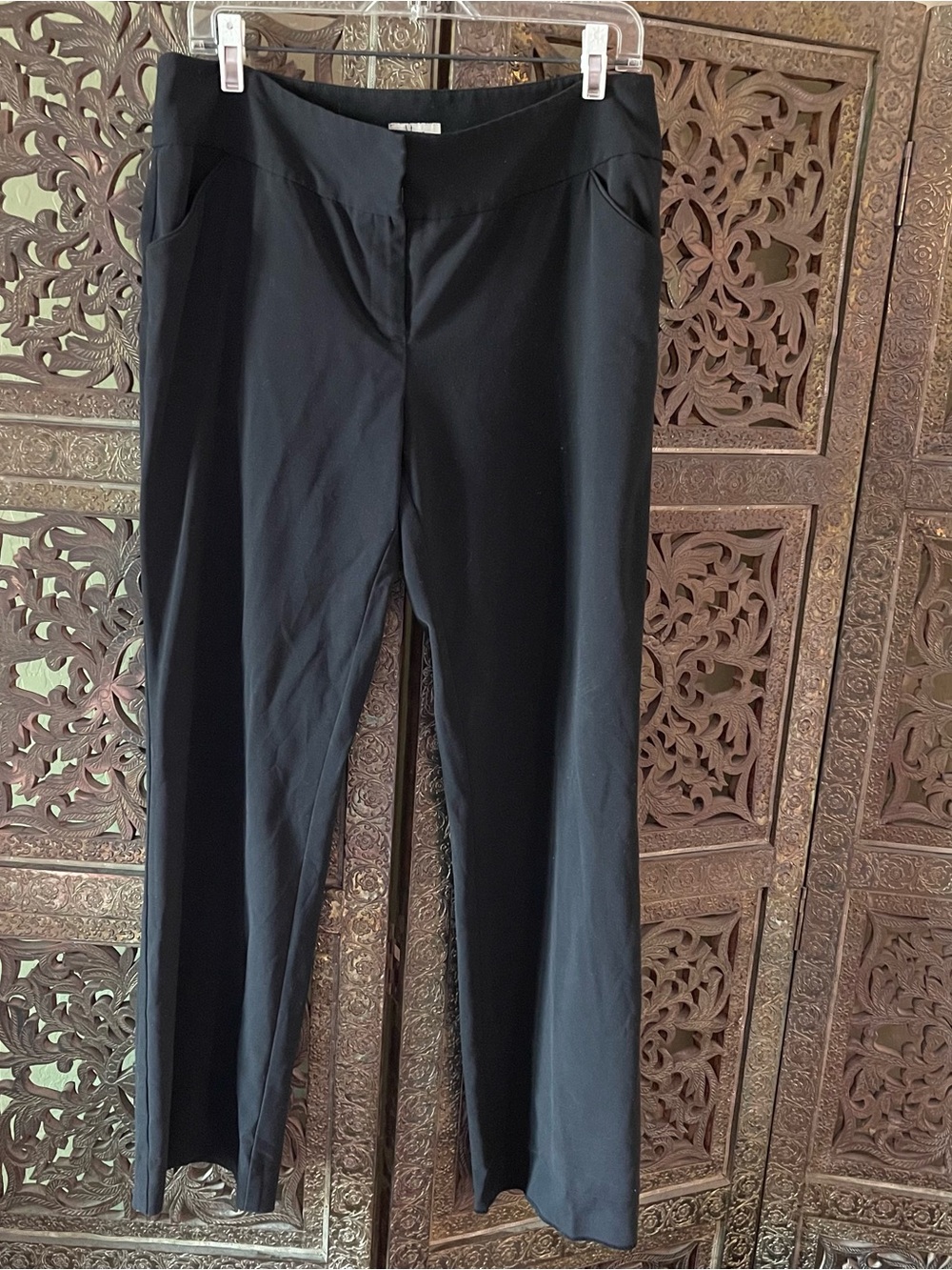 Yvos Black Dress Pants Women Size 12 Stretch Slacks Work Office Casual Car